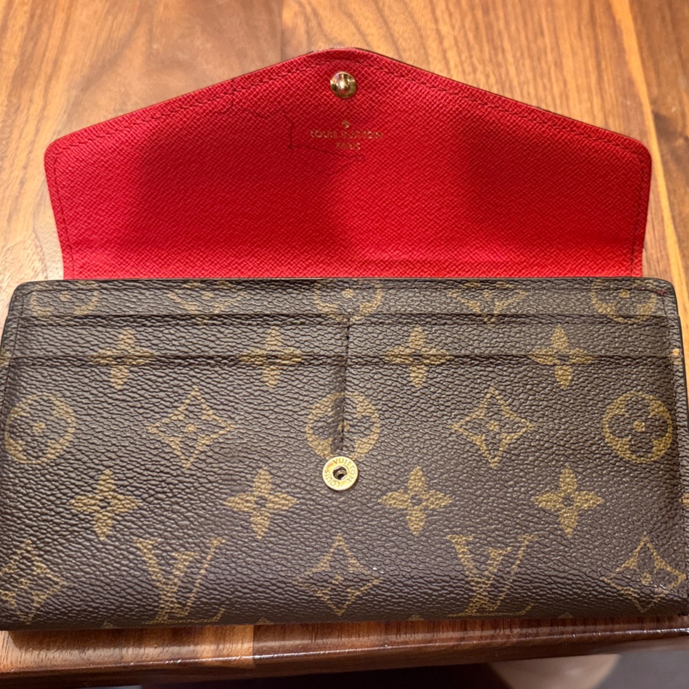 Louis Vuitton Brown Monogram Wallet with Red Interior